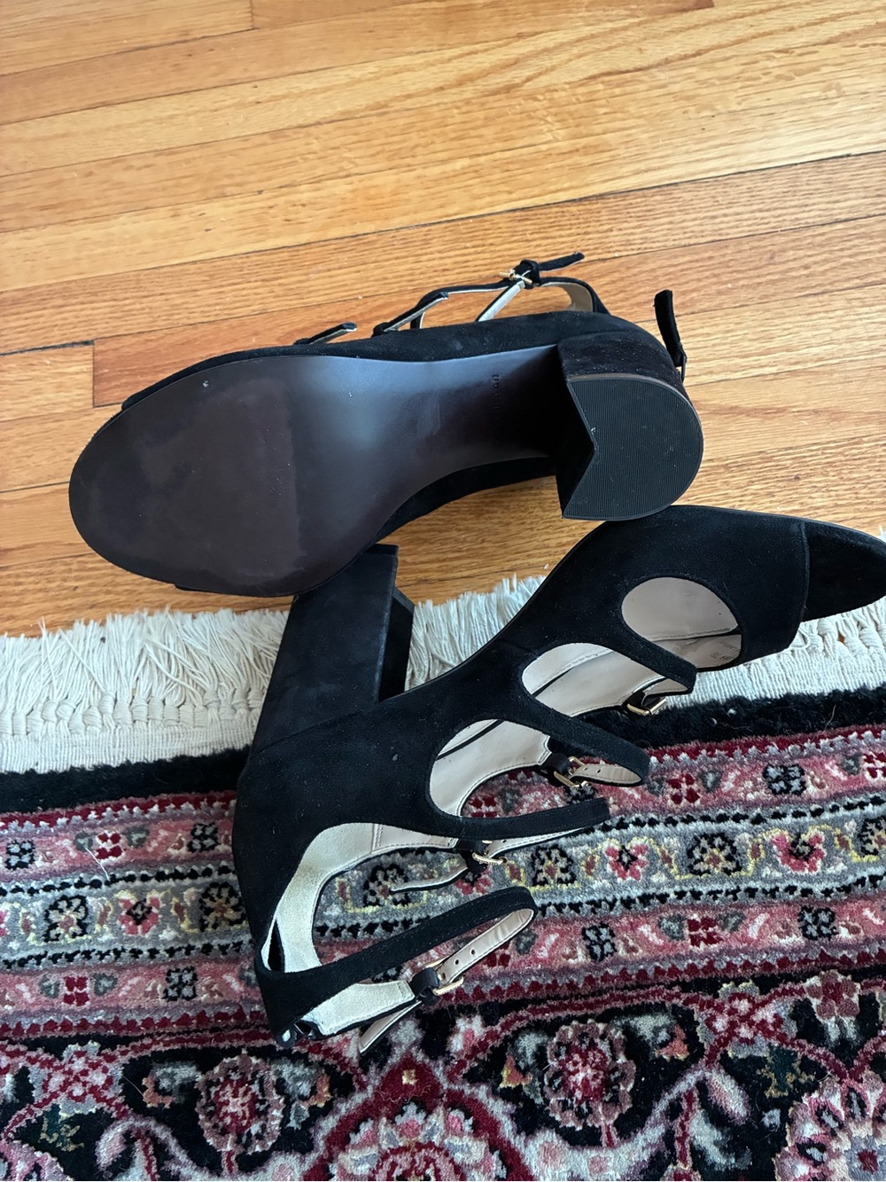 Black Suede Strappy Block Heel Sandals - Brand: Cole Haan - Picture 3 of 5